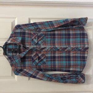 Seven 7 Women's Roll Tab Long Sleeve Button Down Plaid Cotton Shirt Size Small